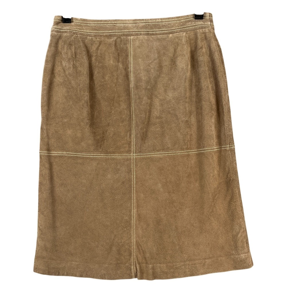 Ann Taylor Loft Petites 2P Leather Pencil Skirt Camel Suede Y2K Boho Minimalist